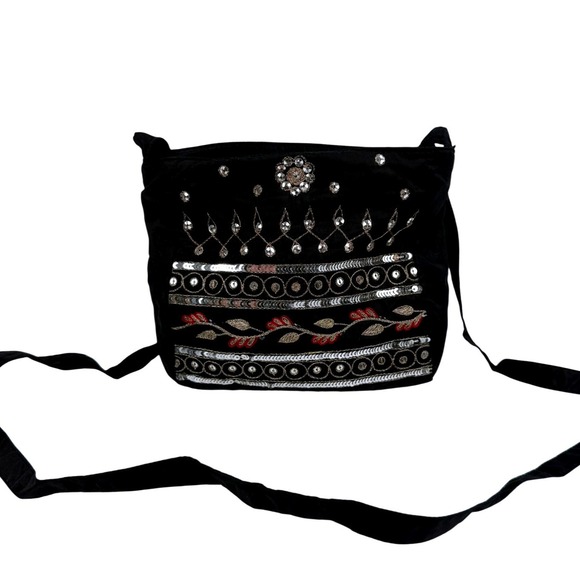Handbags - Vintage Sequin Beaded Crossbody Bag Embroidery Boho Black
